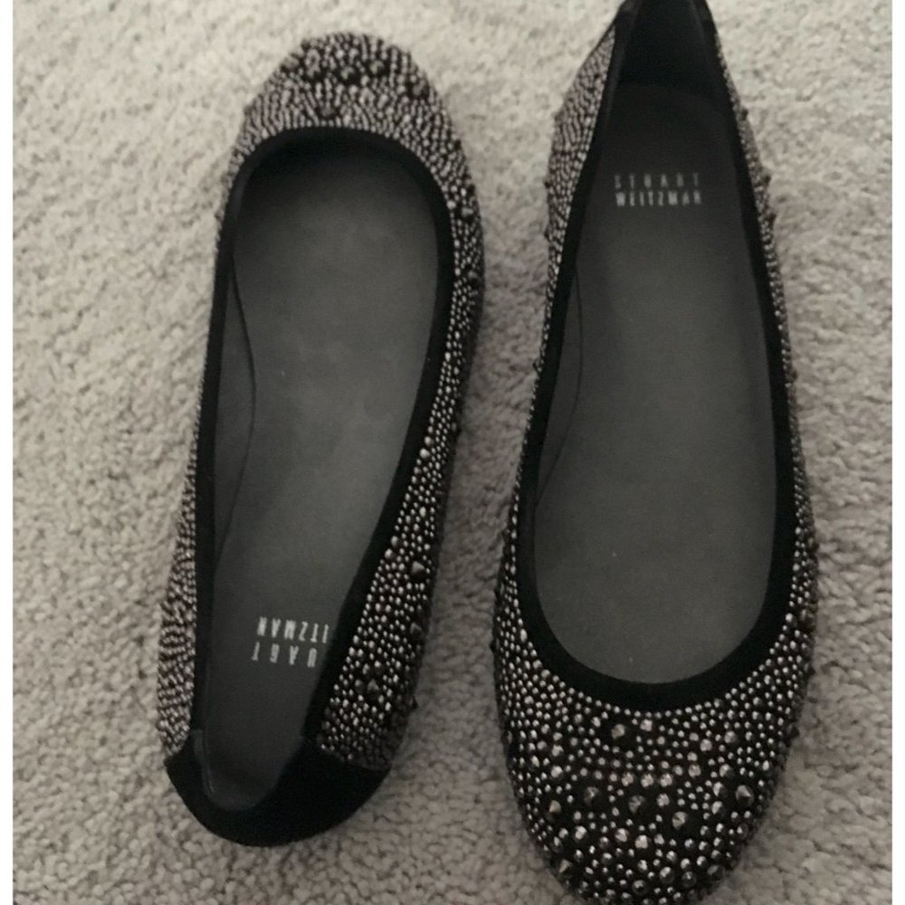 Stuart Weitzman Black Studded Flats